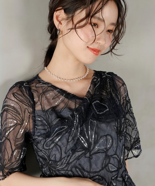 Kana（カナ）の「花柄 シャイニースパンコール パーティー ドレス 結婚式 お呼ばれ オケージョン（ドレス・レディース・チャコールグレー/ブルー/ベージュ/ピンク・M）」の13枚目の写真