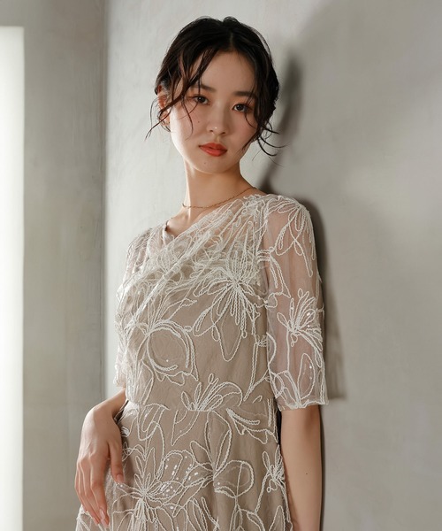 Kana（カナ）の「花柄 シャイニースパンコール パーティー ドレス 結婚式 お呼ばれ オケージョン（ドレス・レディース・チャコールグレー/ブルー/ベージュ/ピンク・M）」の20枚目の写真