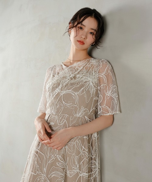 Kana（カナ）の「花柄 シャイニースパンコール パーティー ドレス 結婚式 お呼ばれ オケージョン（ドレス・レディース・チャコールグレー/ブルー/ベージュ/ピンク・M）」の22枚目の写真