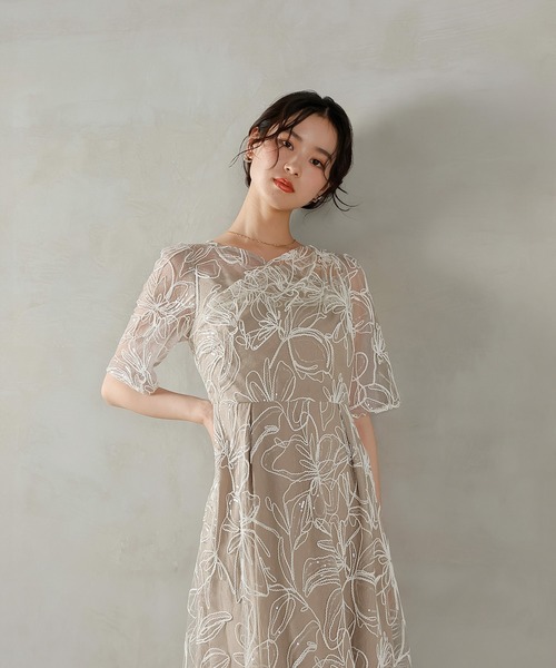 Kana（カナ）の「花柄 シャイニースパンコール パーティー ドレス 結婚式 お呼ばれ オケージョン（ドレス・レディース・チャコールグレー/ブルー/ベージュ/ピンク・M）」の21枚目の写真