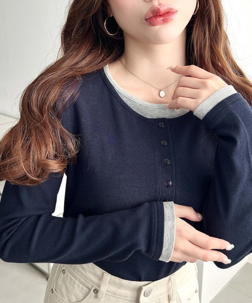 レイヤード風ヘンリーロンT（Tシャツ/カットソー）｜moment+