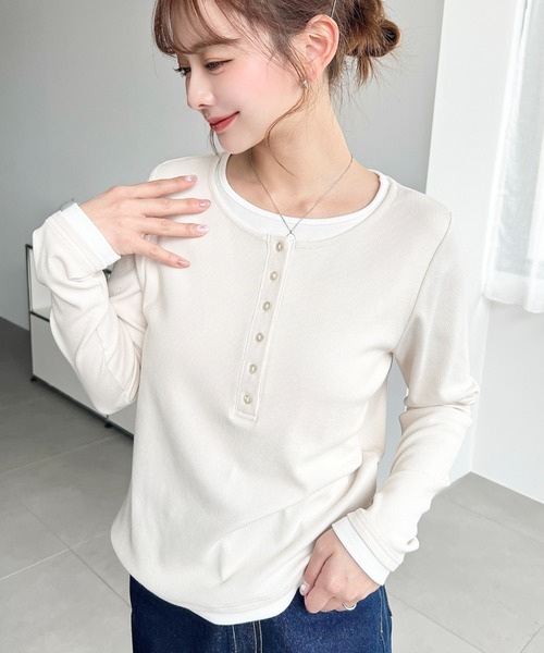 セール】レイヤード風ヘンリーロンT(Tシャツ/カットソー)|moment+ セール】レイヤード風ヘンリーロンT(Tシャツ/カットソー)|moment+