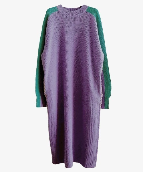 Paradise Picnic（パラダイスピクニック）の「HCAE コントラストスリーブニットドレス（ワンピース・レディース・ブルー/カーキ/パープル・FREE）」の3枚目の写真