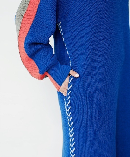 Paradise Picnic（パラダイスピクニック）の「HCAE コントラストスリーブニットドレス（ワンピース・レディース・ブルー/カーキ/パープル・FREE）」の9枚目の写真