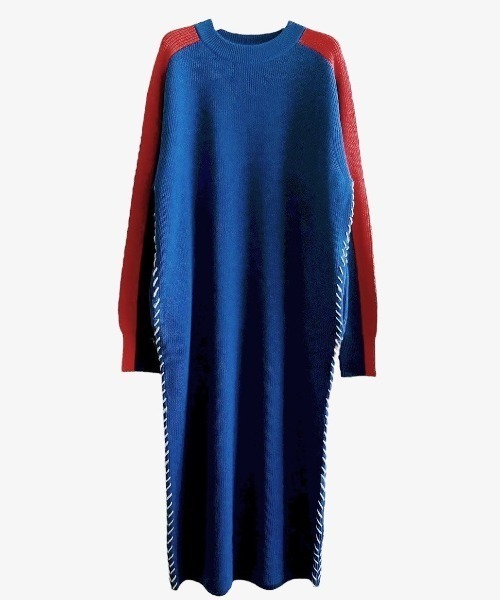 Paradise Picnic（パラダイスピクニック）の「HCAE コントラストスリーブニットドレス（ワンピース・レディース・ブルー/カーキ/パープル・FREE）」の11枚目の写真