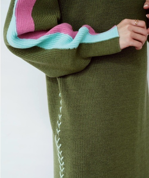 Paradise Picnic（パラダイスピクニック）の「HCAE コントラストスリーブニットドレス（ワンピース・レディース・ブルー/カーキ/パープル・FREE）」の22枚目の写真