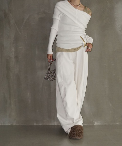 chuclla（チュクラ）の「オフショル リブニットトップス chw25a034（ニット/セーター・レディース・グレー/ホワイト/ブラック・FREE）」の9枚目の写真