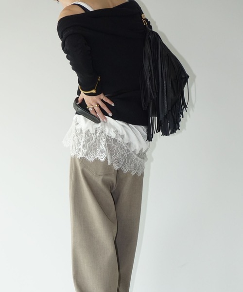 マチャット　オフショル　リブニット MACHATT オフショルダーリブニット ブラック MACHATT オフ