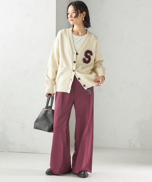 LOGAN knitting mills(ローガンニッティングミルズ)の「【SHIPS別注】LOGAN KNITTING MILLS:〈洗濯機可能〉プリント パンツ(スウェットパンツ・レディース・ライトグレー/ボルドー・ONE SIZE)」の4枚目の写真