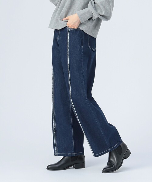 BEAMS HEART(ビームスハート)の「センター フリンジ デニム パンツ(S~M)(デニムパンツ・レディース・サックスブルー/インディゴブルー・SMALL/MEDIUM)」の2枚目の写真