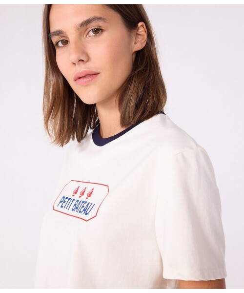 PETIT BATEAU(プチバトー)の「半袖Tシャツ(Tシャツ/カットソー・レディース・オフホワイト/ホワイト×ブルー・X-SMALL/SMALL/MEDIUM/LARGE)」の7枚目の写真