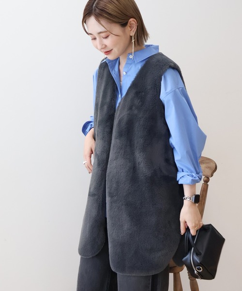 AMERICAN HOLIC（アメリカンホリック）の「【選べる丈】ファーベスト（ベスト・レディース・ベージュ/アイボリー/チャコールグレー・L/M）」の16枚目の写真