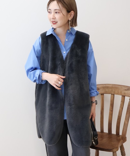 AMERICAN HOLIC（アメリカンホリック）の「【選べる丈】ファーベスト（ベスト・レディース・ベージュ/アイボリー/チャコールグレー・L/M）」の19枚目の写真