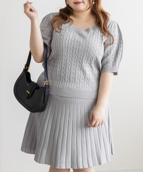 CLETTE（クレット）の「CLETTEオリジナル半袖ケーブルニット（ニット/セーター・レディース・グレー/オフホワイト/ブラック/ネイビー・LL/3L/4L）」の12枚目の写真