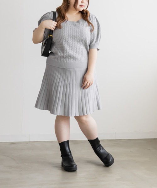 CLETTE（クレット）の「CLETTEオリジナル半袖ケーブルニット（ニット/セーター・レディース・グレー/オフホワイト/ブラック/ネイビー・LL/3L/4L）」の14枚目の写真