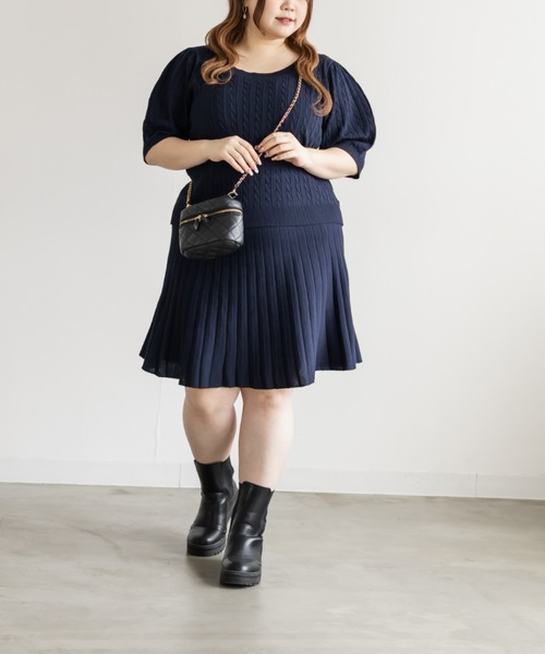 CLETTE（クレット）の「CLETTEオリジナル半袖ケーブルニット（ニット/セーター・レディース・グレー/オフホワイト/ブラック/ネイビー・LL/3L/4L）」の16枚目の写真