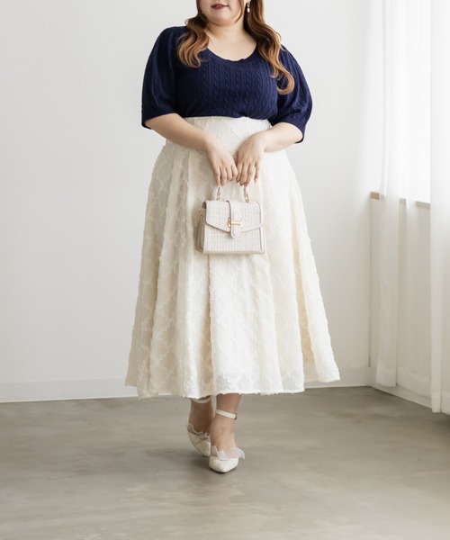 CLETTE（クレット）の「CLETTEオリジナル半袖ケーブルニット（ニット/セーター・レディース・グレー/オフホワイト/ブラック/ネイビー・LL/3L/4L）」の18枚目の写真