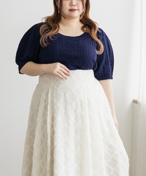 CLETTE（クレット）の「CLETTEオリジナル半袖ケーブルニット（ニット/セーター・レディース・グレー/オフホワイト/ブラック/ネイビー・LL/3L/4L）」の17枚目の写真