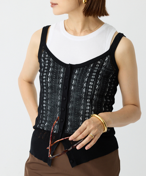 IENA(イエナ)の「ハイツイストウールシルク アイレットキャミソール(キャミソール・レディース・キャメル/ブラック・FREE)」の5枚目の写真