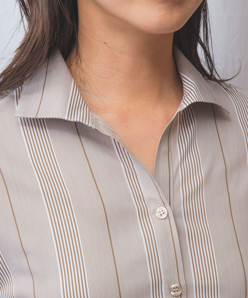 セール】【NARACAMICIE】ストライプスタンドカラー七分袖シャツ