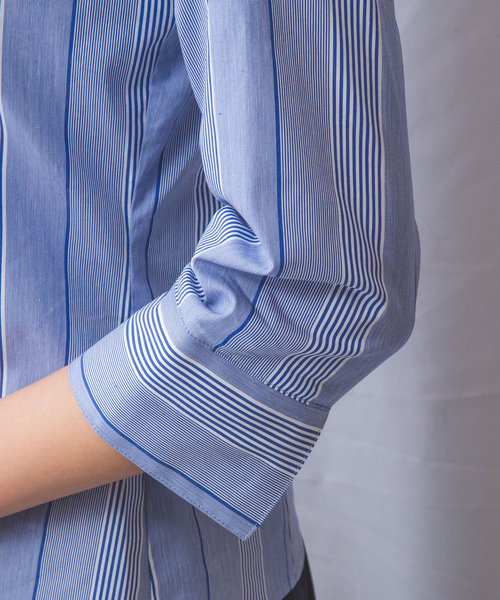 ナラカミーチェ（NARACAMICIE）/【NARACAMICIE】ストライプスタンドカラー七分袖シャツ セール】【NARACAMICIE】ストライプスタンドカラー七分袖シャツ