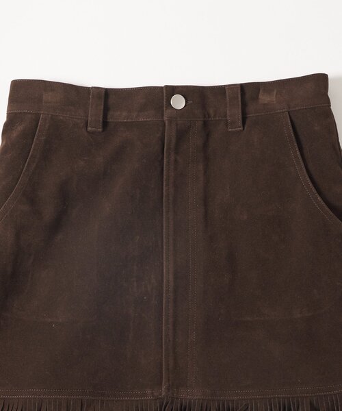 WHO'S WHO gallery（フーズフーギャラリー）の「スウェードフリンジミニスカート（スカート・レディース・キャメル/ダークブラウン・FREE）」の7枚目の写真
