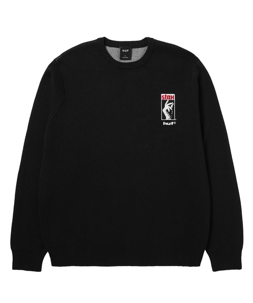 HUF　ハフ　ニット　セーター　黒　人気ロゴ 楽天市場】HUF ハフ ニット セーター クルーネック 綿ニット
