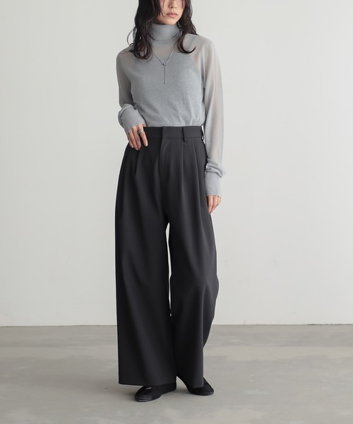for/c（フォーシー）の「[低身長/高身長向けサイズ有]ドライピケタックワイドパンツ【サスティナブル】（その他パンツ・レディース・ブラック/アイボリー/ネイビー/ブラウン/イエロー/ホワイト×ブルー/グレー×ホワイト/オフホワイト/ネイビー系/ホワイト×ピンク・PM/LL/L/M/TM/LP）」の21枚目の写真
