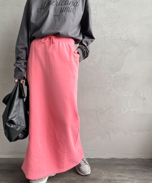 V12 ピンク スェットスカート HEALTHKNIT/ヘルスニット] クラシックスウェット ナロー ロング