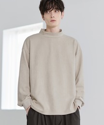 ETELIO | コットンポンチ/フェイクスウェード モックネックロングTシャツ(Tシャツ/カットソー)