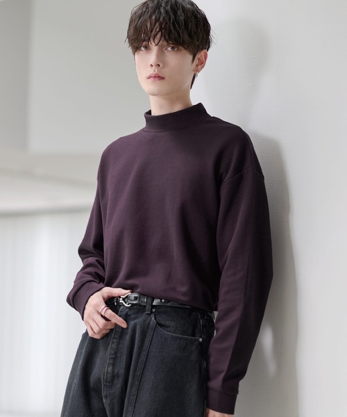 ETELIO（エテリオ）の「コットンポンチ/フェイクスウェード モックネックロングTシャツ（Tシャツ/カットソー・メンズ・ブラウン/ブラック/ブルーグリーン/チャコール/ワイン/ホワイト/ブラック系/グレー系/アイボリー系・S/XL/L/M）」の9枚目の写真