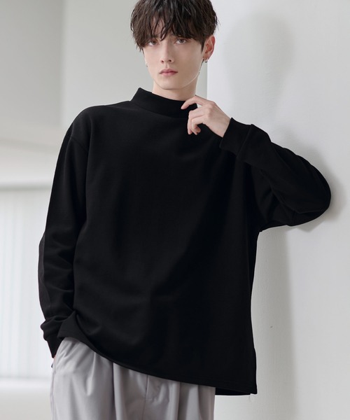 ETELIO（エテリオ）の「コットンポンチ/フェイクスウェード モックネックロングTシャツ（Tシャツ/カットソー・メンズ・ブラウン/ブラック/ブルーグリーン/チャコール/ワイン/ホワイト/ブラック系/グレー系/アイボリー系・S/XL/L/M）」の2枚目の写真