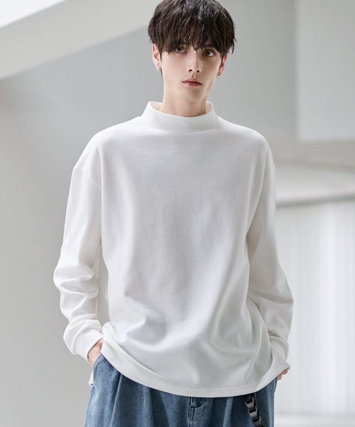 コットンポンチ/フェイクスウェード モックネックロングTシャツ（T