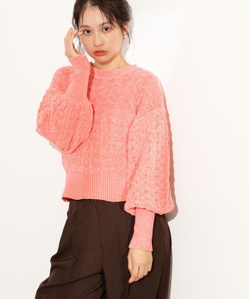 N.(N. Natural Beauty Basic)(エヌエヌナチュラルビューティーベーシック)の「モールアイレットニット(ニット/セーター・レディース・サーモンピンク/ベージュ/ミント・MEDIUM)」の3枚目の写真