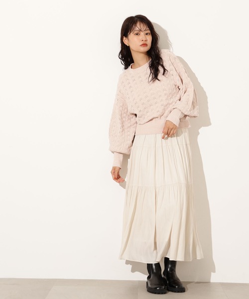 N.(N. Natural Beauty Basic)(エヌエヌナチュラルビューティーベーシック)の「モールアイレットニット(ニット/セーター・レディース・サーモンピンク/ベージュ/ミント・MEDIUM)」の5枚目の写真