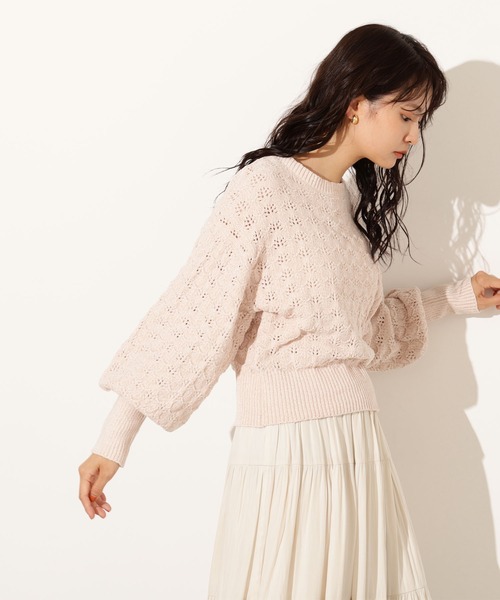 N.(N. Natural Beauty Basic)(エヌエヌナチュラルビューティーベーシック)の「モールアイレットニット(ニット/セーター・レディース・サーモンピンク/ベージュ/ミント・MEDIUM)」の6枚目の写真