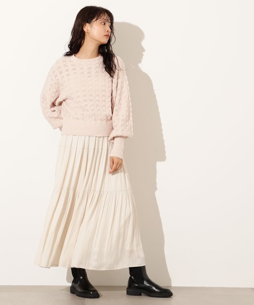 N.(N. Natural Beauty Basic)(エヌエヌナチュラルビューティーベーシック)の「モールアイレットニット(ニット/セーター・レディース・サーモンピンク/ベージュ/ミント・MEDIUM)」の8枚目の写真