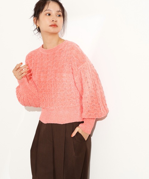 N.(N. Natural Beauty Basic)(エヌエヌナチュラルビューティーベーシック)の「モールアイレットニット(ニット/セーター・レディース・サーモンピンク/ベージュ/ミント・MEDIUM)」の21枚目の写真