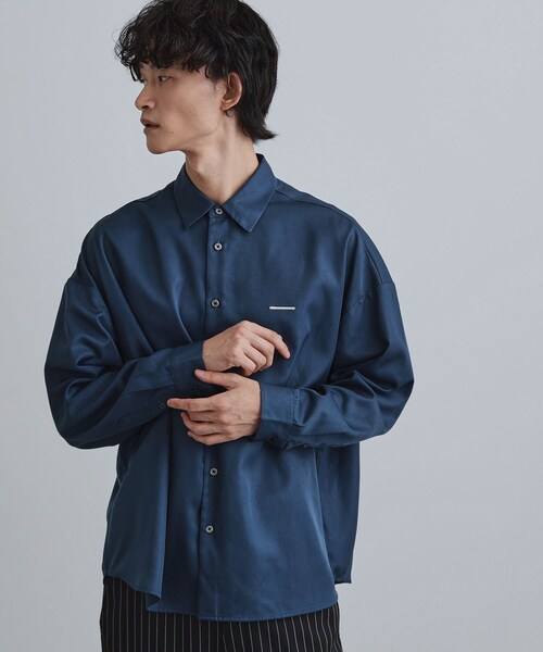 tk.TAKEO KIKUCHI（ティーケータケオキクチ）の「【選べる7色】オーバーとろみシャツ（シャツ/ブラウス・メンズ・ホワイト/ブラック系/ブラック/ネイビー系/グレー系/ダークグリーン/ダークブラウン系・02/01/03）」の12枚目の写真