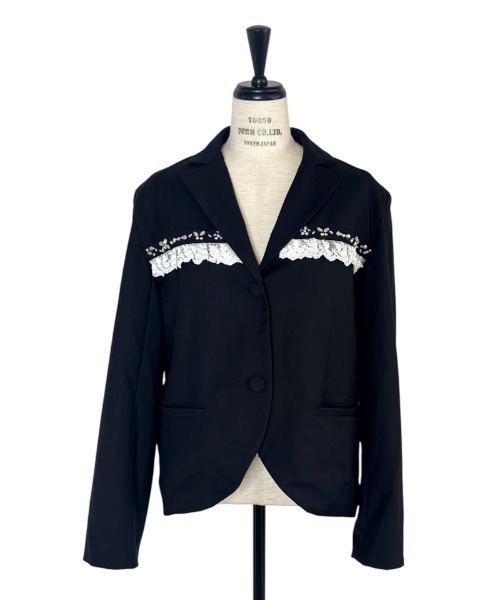 HONEY MI HONEY（ハニーミーハニー）の「lace frill bijou jacket（テーラードジャケット・レディース・ネイビー/グレー/ブラック・FREE）」の2枚目の写真