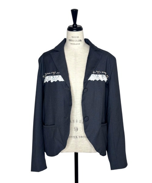 HONEY MI HONEY（ハニーミーハニー）の「lace frill bijou jacket（テーラードジャケット・レディース・ネイビー/グレー/ブラック・FREE）」の9枚目の写真