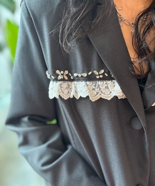 セール】lace frill bijou jacket（テーラードジャケット）｜HONEY MI