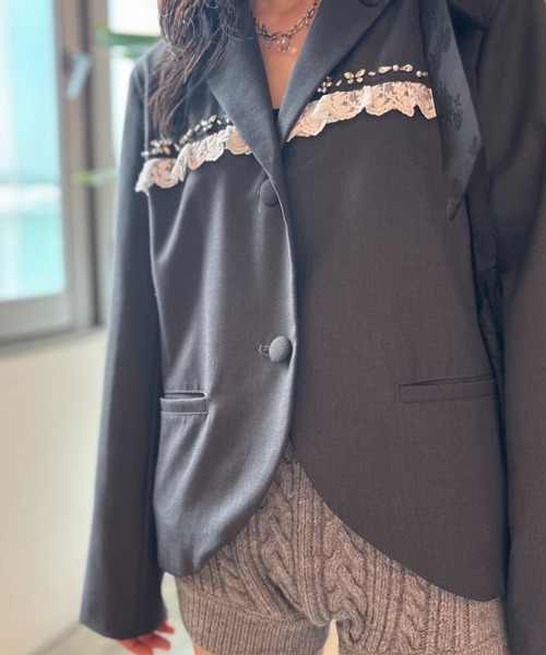 セール】lace frill bijou jacket（テーラードジャケット）｜HONEY MI