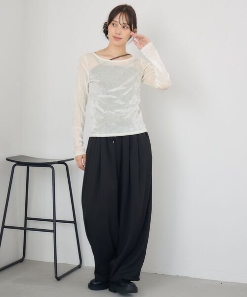 RETRO GIRL(レトロガール)の「ボートネックベロアロンTEE(Tシャツ/カットソー・レディース・ベージュ/ナチュラル/ブラック・FREE)」の8枚目の写真