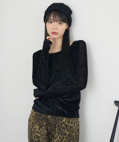 RETRO GIRL(レトロガール)の「ボートネックベロアロンTEE(Tシャツ/カットソー・レディース・ベージュ/ナチュラル/ブラック・FREE)」の20枚目の写真