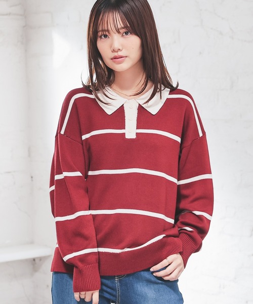 Honeys(ハニーズ)の「衿付ニット(ニット/セーター・レディース・ブラック×ホワイト/ネイビー系/グレー系その他/レッド系その他・M/S/L)」の8枚目の写真
