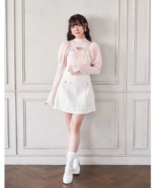 Suyunn(スユン)の「ビジュー付きラメツイードミニスカート(スカート・レディース・アイボリー/ブルー・M)」の7枚目の写真