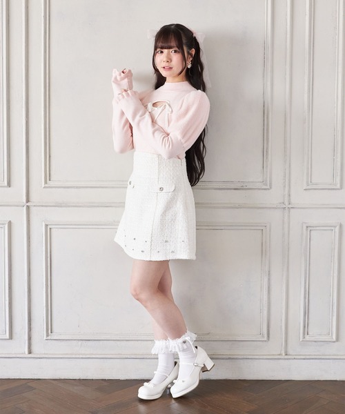 Suyunn(スユン)の「ビジュー付きラメツイードミニスカート(スカート・レディース・アイボリー/ブルー・M)」の5枚目の写真
