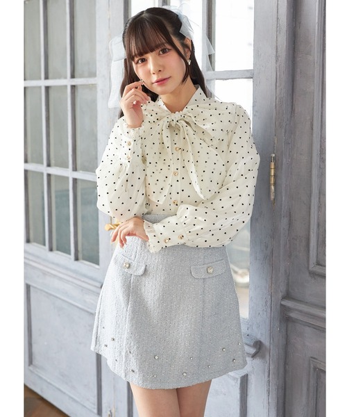 Suyunn(スユン)の「ビジュー付きラメツイードミニスカート(スカート・レディース・アイボリー/ブルー・M)」の14枚目の写真