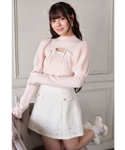 Suyunn(スユン)の「ビジュー付きラメツイードミニスカート(スカート・レディース・アイボリー/ブルー・M)」の13枚目の写真